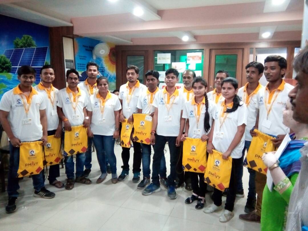 Happy faces of our Solar Panel Installation trainees after receiving PMKVY Induction kits @ Allahabad Centre